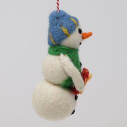 Hand Felted Snowman Christmas Ornament Fair Trade Wool Decoration - thumbnail 4