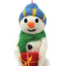Hand Felted Snowman Christmas Ornament Fair Trade Wool Decoration - thumbnail 3
