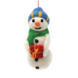 Hand Felted Snowman Christmas Ornament Fair Trade Wool Decoration - thumbnail 2