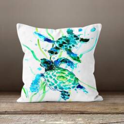 Sea Turtle Cushion Cover-Blue Pillow Case-Housewarming Case-Nautical Cover-Gift For Her Cushion-Handmade Material - thumbnail 3