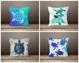 Sea Turtle Cushion Cover-Blue Pillow Case-Housewarming Case-Nautical Cover-Gift For Her Cushion-Handmade Material - thumbnail 1