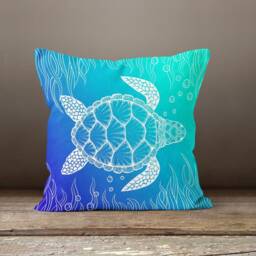 Sea Turtle Cushion Cover-Blue Pillow Case-Housewarming Case-Nautical Cover-Gift For Her Cushion-Handmade Material - thumbnail 2