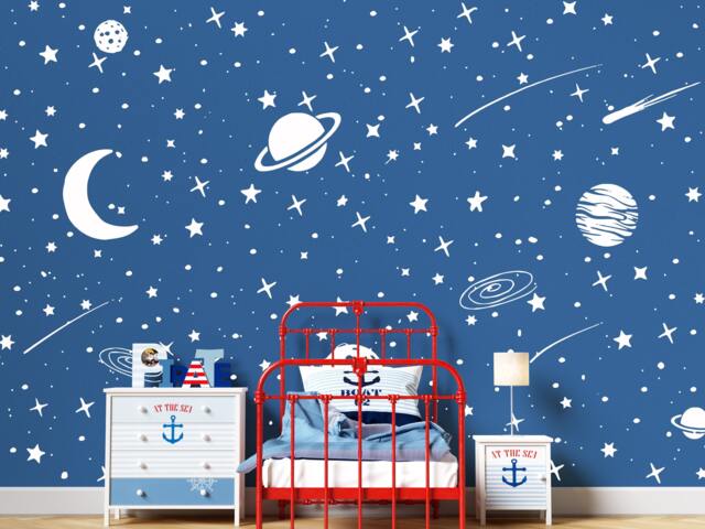 Space Wall Decal Moon, Stars, Planets Vinyl Art C2 - image 1