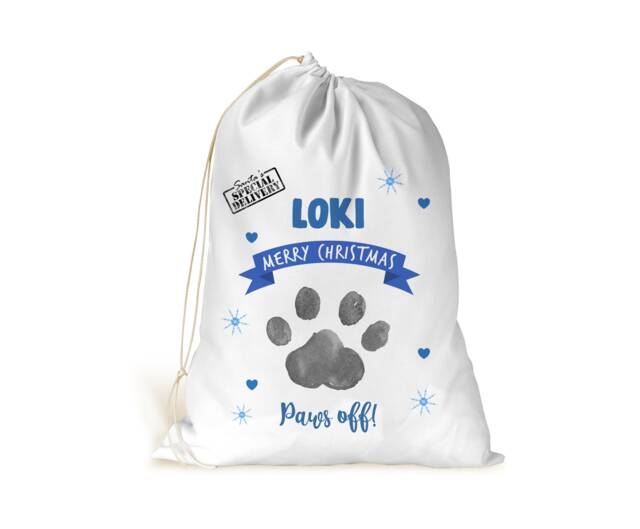 Personalised Dog Cat Christmas Treats Drawstring Gift Bag.. Gift Bag.. Present Stocking.. Paws Off Pet Bag