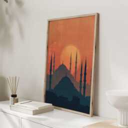 Istanbul Sunset Art Print - Turkish Mosque Silhouette Wall Warm Terracotta Travel Poster Oriental Architecture Decor - thumbnail 2