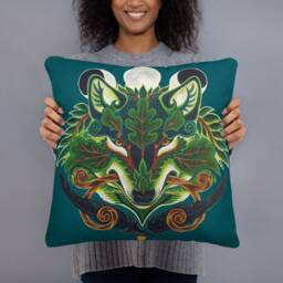 Celtic Green Wolf Square Pillow - thumbnail 1