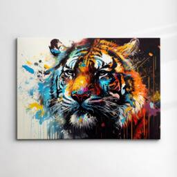 Tiger Head Animal Abstract Modern Jungle Wild Oil Painting Splatter Style Wall Art Framed Canvas Poster Print, Home/Office Room Decor Gifts - thumbnail 3