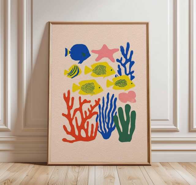 Tropical Fish Poster, Underwater Coral Reef Print, Ocean Sea Life Wall Art, Coastal Beach House Decor - image 1