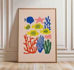 Tropical Fish Poster, Underwater Coral Reef Print, Ocean Sea Life Wall Art, Coastal Beach House Decor - thumbnail 1