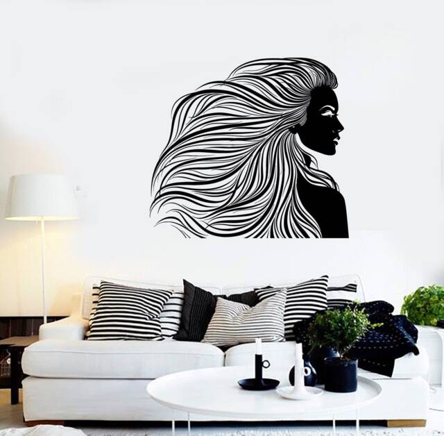 Vinyl Wall Decal Woman Long Hair Beauty Salon Girl Haircut Decor Stickers Mural - #2290Di - image 1