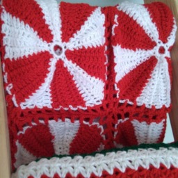 Red Peppermint Christmas Blanket, Crochet Decor, Farm House - thumbnail 3