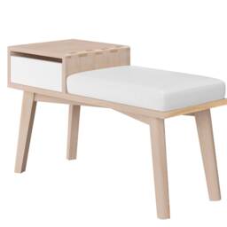 Mid Century Modern Solid Wood Bench With Storage Drawer, Gossip - thumbnail 2