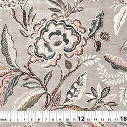 Key Of Life Color Blush Jacobean Floral Flower Pink Gray Grey Cotton Curtain, Valance Pleated, Lined Drapery Panel Offered As Upgrades - thumbnail 2