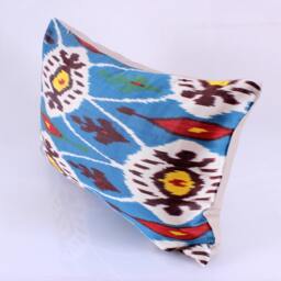 Ikat Silk Velvet Pillow 16x24 - Handmade Boho Cushion Cover Turkish Home Decor Accent - thumbnail 3