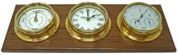 Tabic Brass Tide Clock, Roman Clock & Barometer With Built in Hygrometer Thermometer, All Mounted On A Solid Triple English Oak Mount