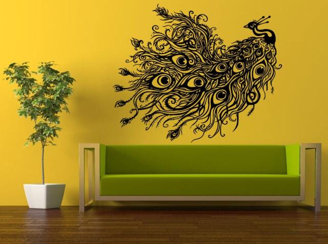 Wall Decal Vinyl Sticker Decals Peal & Stick Cheap Free Shipping Decor Art Beautiful Peacock Pretty Bird Amazing Feathers L419 - image 1