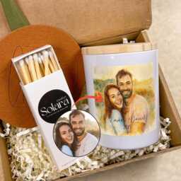 Funny Watercolor Portrait Candle Gift Set, Valentines Day Gift, From Photo, Anniversary Couple Her Him - thumbnail 1