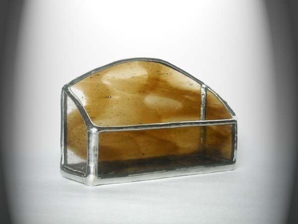 Brown & Clear Stained Glass Business Card Holder - image 1