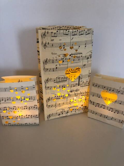 Sheet Music Heart Luminary Bag, Wedding Table Decor - image 1