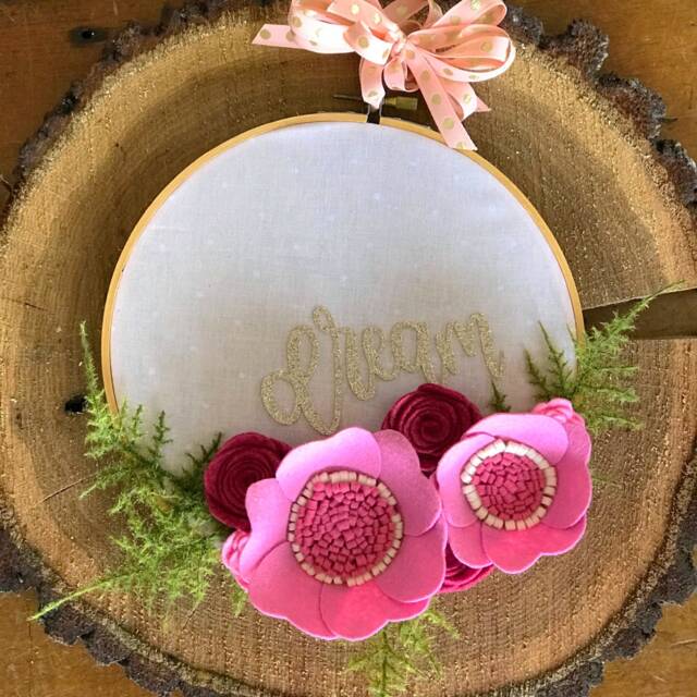 Felt Flower Hoop Art, Wall Embroidery Hoop, Home Decor - image 1
