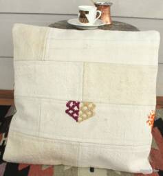 40cm Vintage Kilim Cushion Cover Handwoven - Patchwork Offwhite/Natural Undyed - thumbnail 1