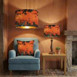 Handmade By Order Luxury Antique Metal Rusting Orange Teal Grey Combination Velvet Drum Lamp Shade Pendant Light All Shapes Sizes - thumbnail 3