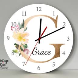 Personalised Girls Wall Clock, Kids Floral Nursery Decor, Gift For Girls, Teen Bedroom, Pink & Gold - thumbnail 2