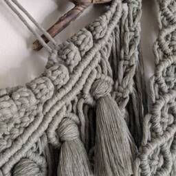 Macrame Tassel Sage Green Wall Hanging On Driftwood - thumbnail 4