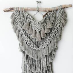 Macrame Tassel Sage Green Wall Hanging On Driftwood - thumbnail 2