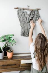 Macrame Tassel Sage Green Wall Hanging On Driftwood - thumbnail 1