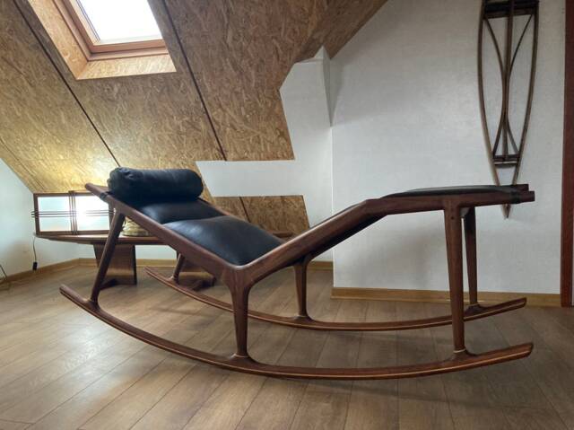 Walnut Rocking Bed With Leather Cover - image 1