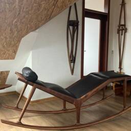 Walnut Rocking Bed With Leather Cover - thumbnail 2