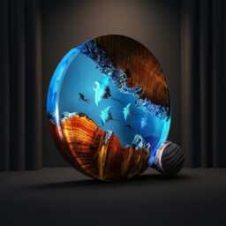 Deep Sea Manta Ray Resin Lamp, Ocean Diorama Night Light - thumbnail 3