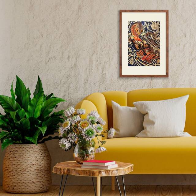 Japanese Art Samurai Framed Mounted Ukiyo-E Wall Print Poster Woodblock Sword Warrior Monster Horror Yokai Salamander Bushido Martial Arts - image 1