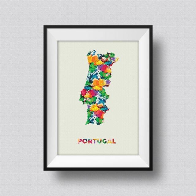 Portugal Watercolor Map Art Print Ink Splash Poster Canvas