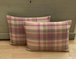 Balmoral Handmade Tartan Bolster Pillow Set Pink Cream Beige Feather Filled Cushions - thumbnail 1