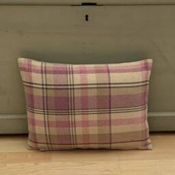 Balmoral Handmade Tartan Bolster Pillow Set Pink Cream Beige Feather Filled Cushions - thumbnail 3