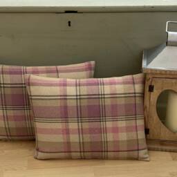 Balmoral Handmade Tartan Bolster Pillow Set Pink Cream Beige Feather Filled Cushions - thumbnail 2