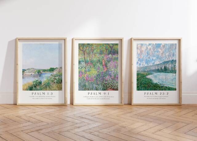 Psalm Collection Printed & Shipped - Modern Scripture Decor Bible Verse Prints Claude Monet Childe Hassam Christian Home Print - image 1