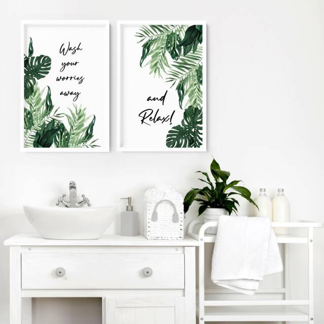 Home Decor Bathroom, Wall Decor Set Of 2 Prints, Bathroom Art, Spa Bathroom Decor, New Home Gift For Friend, Boho Bohemian - image 1