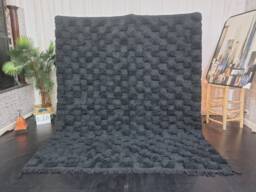 Beni Ourain Rug, Wool Moroccan Rug, Tufted Black Berber Carpet, Check Area Handmade Shag Custom Made Rug - thumbnail 1