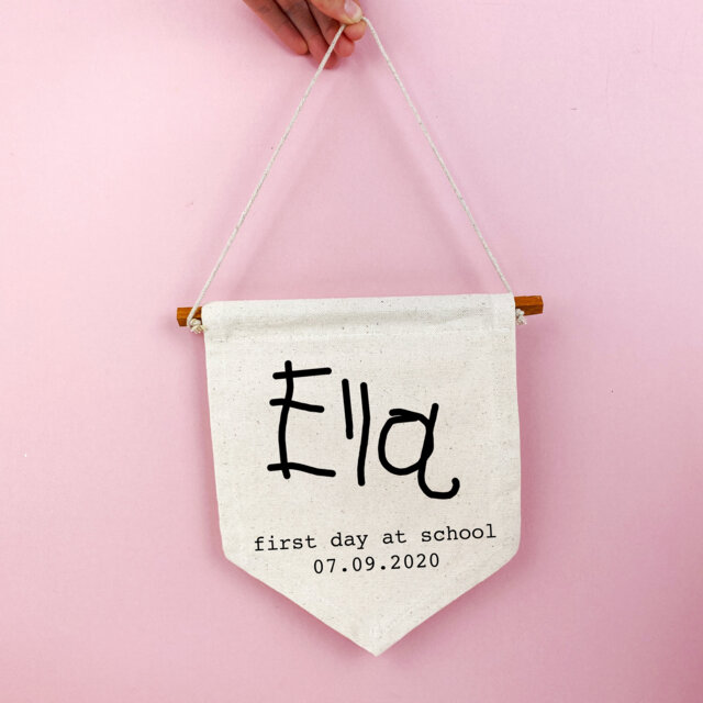 First Day At School Keepsake - Childs Handwriting Banner Wall Hanging Pennant Flag - image 1