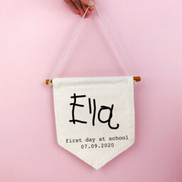 First Day At School Keepsake - Childs Handwriting Banner Wall Hanging Pennant Flag - thumbnail 1