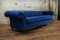 4 Seater Navy Blue Velvet Fabric Chesterfield Sofa, British Handmade - thumbnail 1