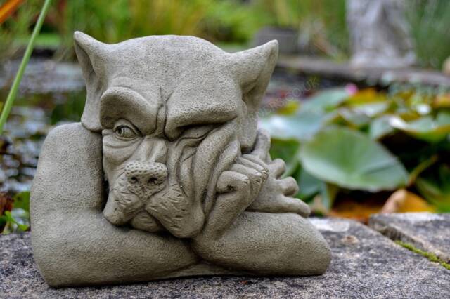 Bert - The Big Grumpy Head Gargoyle Handmade Stone Garden Ornament - image 1