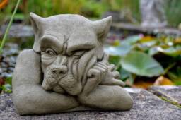Bert - The Big Grumpy Head Gargoyle Handmade Stone Garden Ornament - thumbnail 1