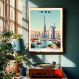 Dubai Skyline Art Print Modern Cityscape, Blue Beige Teal Decor - thumbnail 3