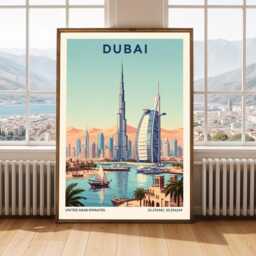 Dubai Skyline Art Print Modern Cityscape, Blue Beige Teal Decor - thumbnail 2