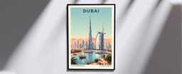 Dubai Skyline Art Print Modern Cityscape, Blue Beige Teal Decor - thumbnail 1
