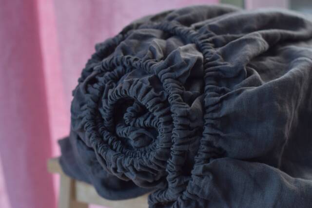 Linen Fitted Sheet in A Graphite Color Queen King Twin 100% Flax Softened Sheet Rose Linen Bedding - image 1